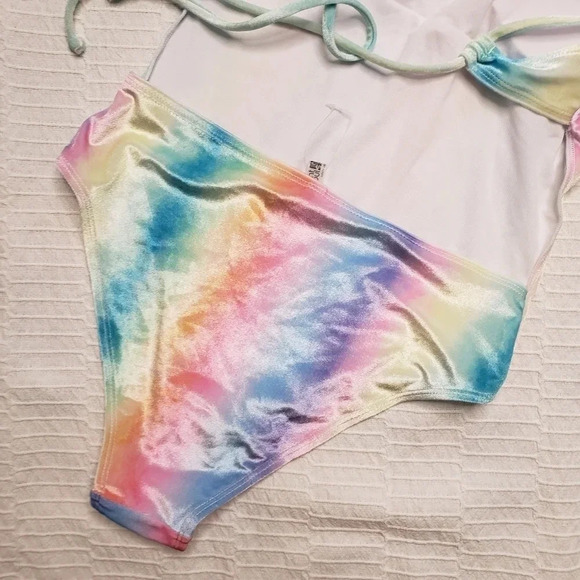 2/$25-Quintsoul S NWOT One Piece Unicorn Rainbow Colorful Velour Deep V Lace Up - Picture 12 of 14